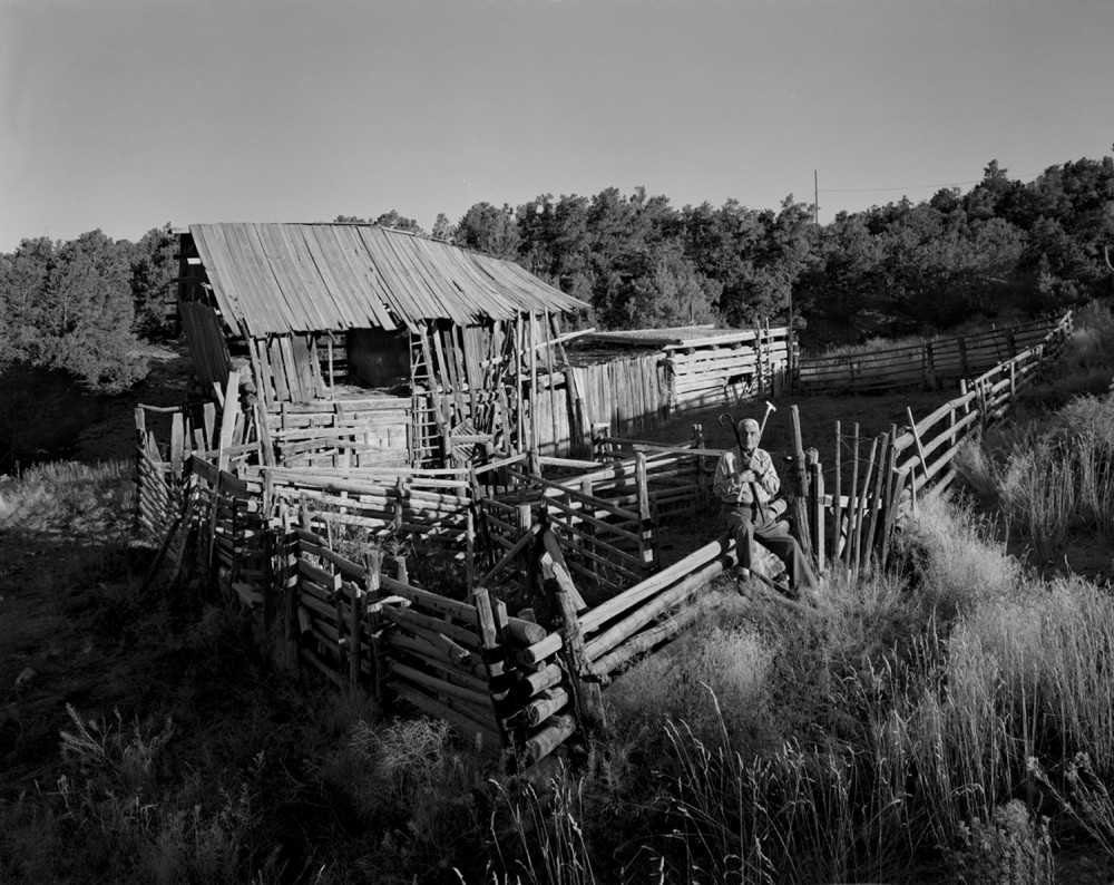 Jacobo at his barn and corral, El Valle, New Mexico, 1979