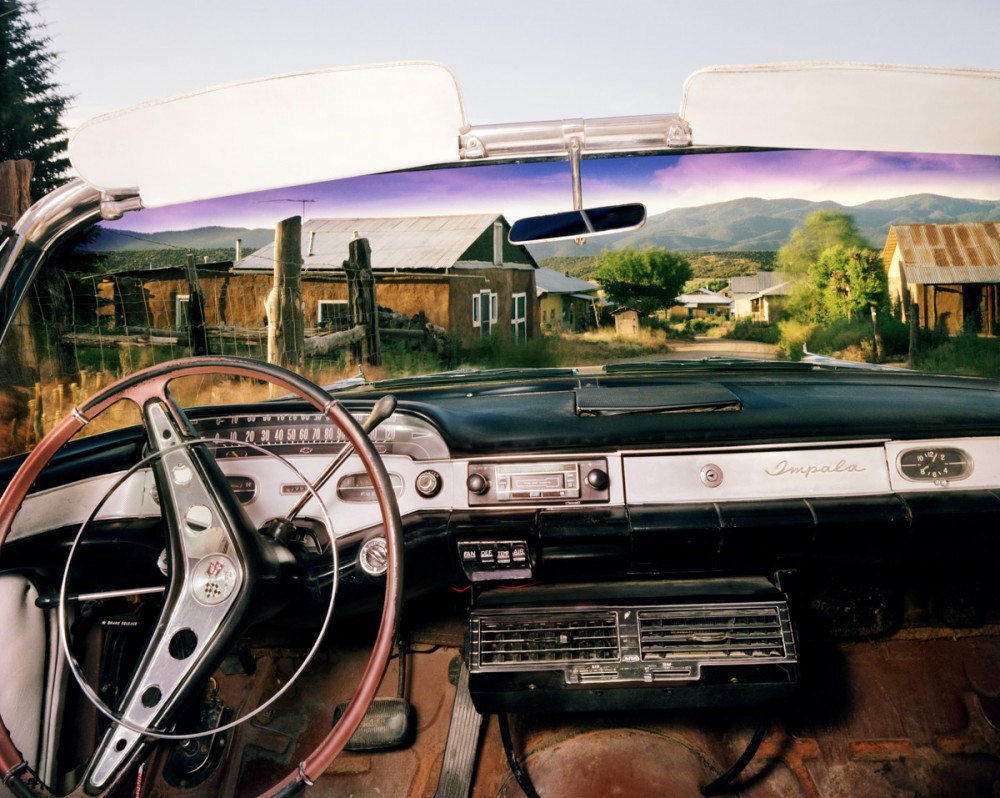 Chamisal, New Mexico, looking north from Juan Dominguez's 1957 Chevrolet Impala, July 1987